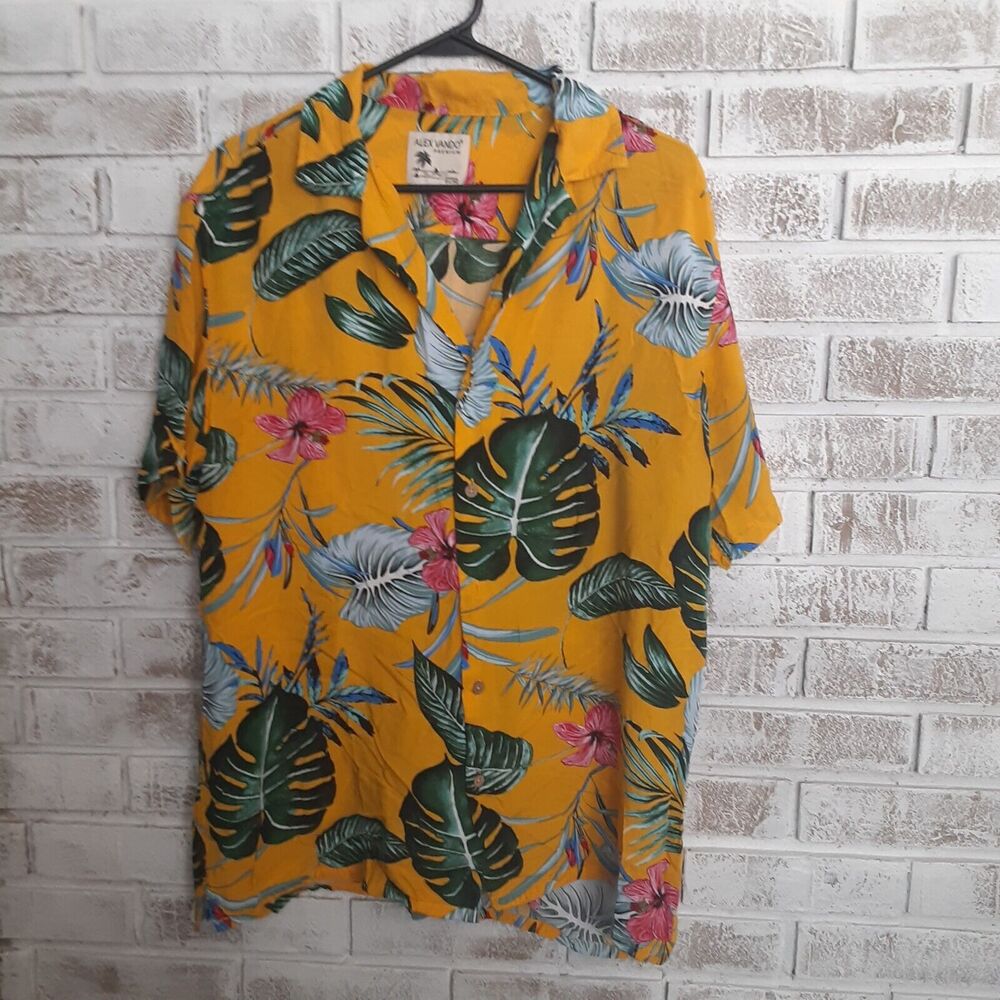 Alex Vando Premium Hawaiian Shirt sz L Floral Botanical